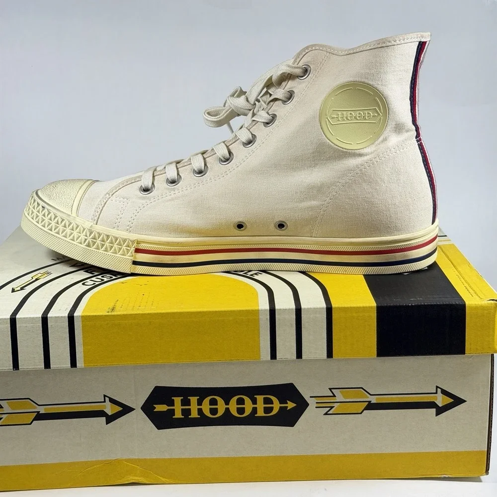 Hood Women-14 Mens-12 Rocket 1967 High Cut Canvas Sneakers Shoes Vintage Natural